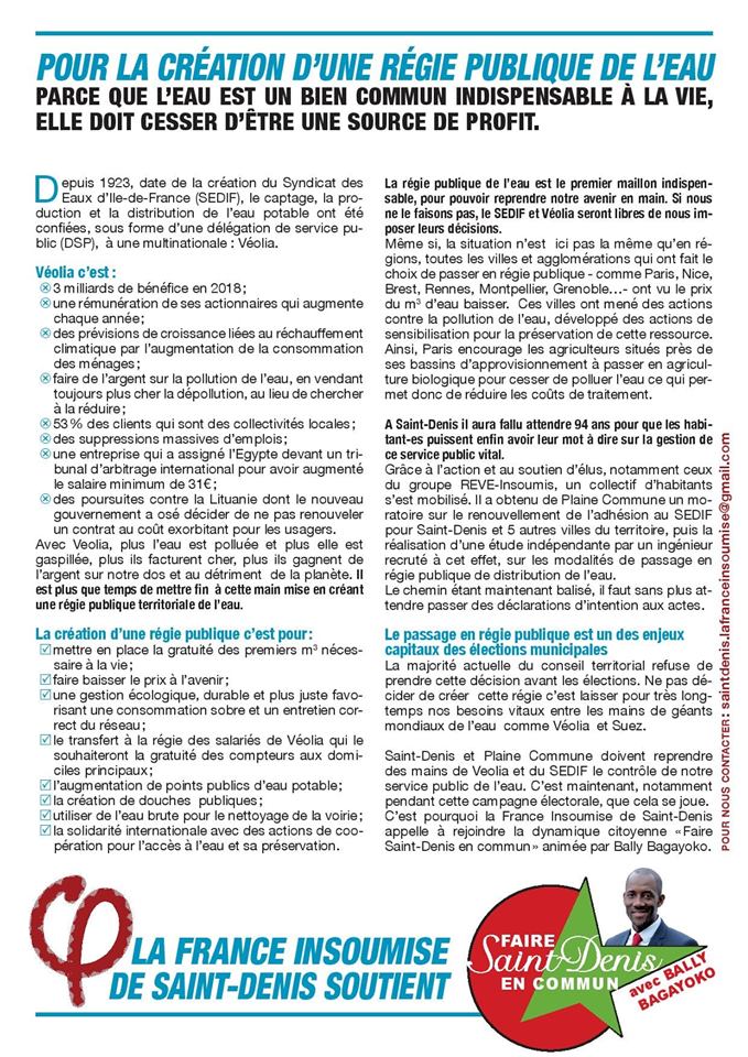 Depuis 1923, date de la création du Syndicat des Eaux d’Ile-de-France (SEDIF), la distribution de l’eau et sa production ont été confiées, sous forme d’une délégation de service public (DSP),  à une multinationale : Véolia. 