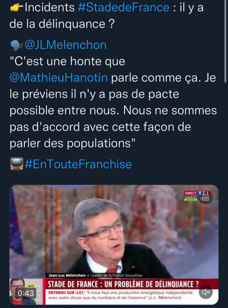 Lorsque Jean-Luc Mélenchon depuis les plateaux de LCI, recadre le maire de Saint Denis !