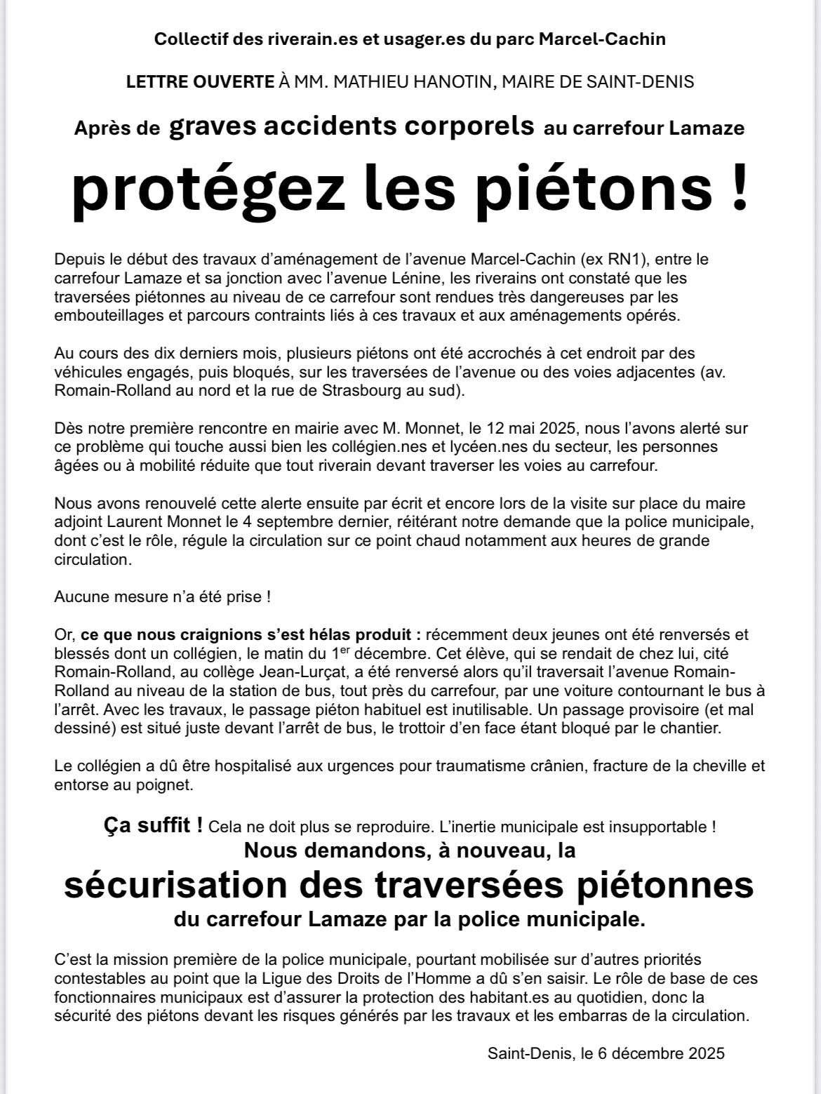 Bally Bagayoko - LFI - Saint Denis - Pierrefitte - Protéger les piétons